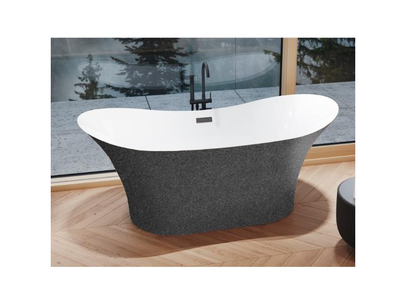 vana volně stojící AMBER, 1700 × 800 mm, GLAM03 grafitová barva/bílá barva, sifon zlatá barva