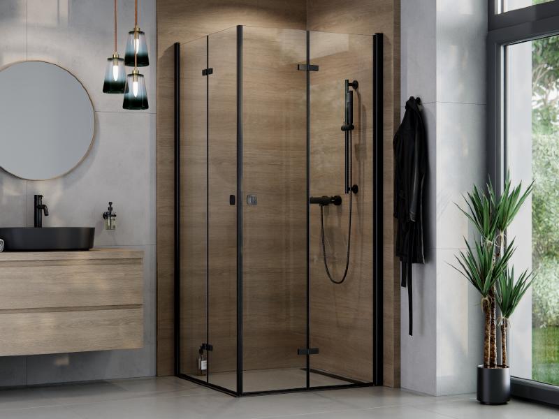 EXO-H BLACK, čtverec 90 × 90 × 195 cm, černá barva, čiré sklo