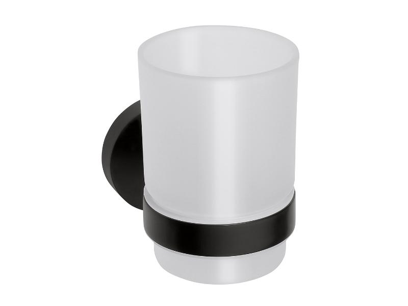 Držák kartáčků, sklo, 70×95×105 mm, barva černá