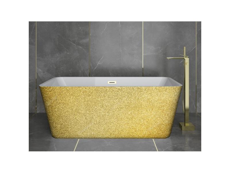 vana volně stojící EVITA, 1600 × 800 mm, GLAM01 zlatá barva/bílá barva, sifon bílá barva