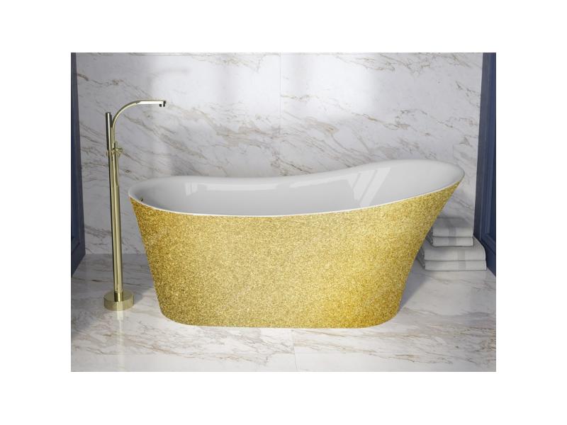 vana volně stojící CALIMA, 1700 × 740 mm, GLAM01 zlatá barva/bílá barva, sifon zlatá barva