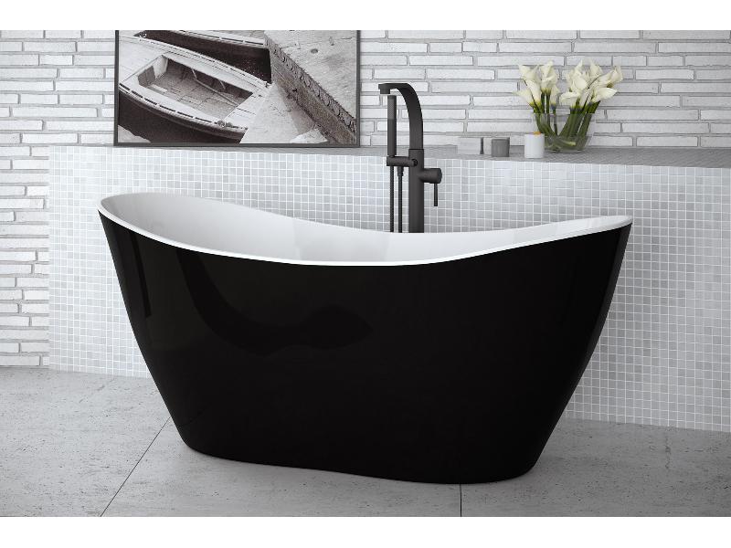 vana volně stojící z litého mramoru VIYA 1600x700 mm, černá / bílá barva, sifon chrom