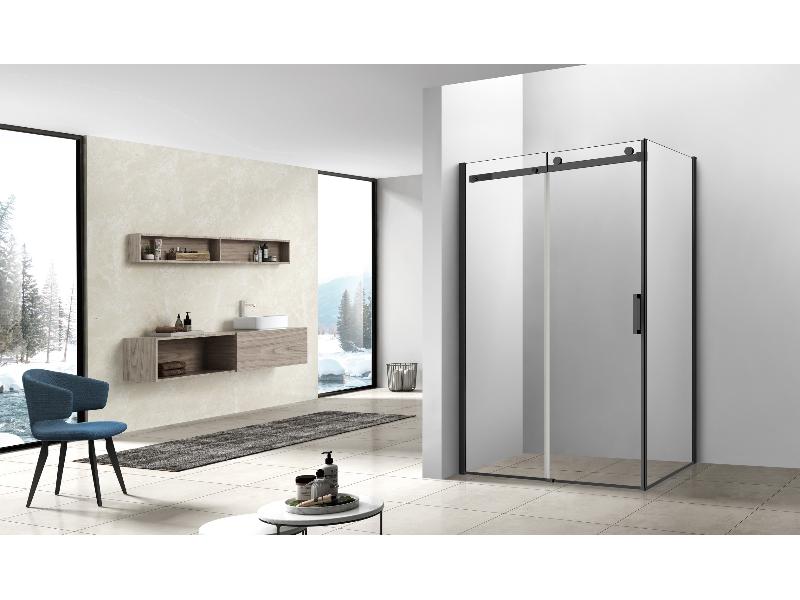 pevné sklo BELVER BLACK 80x195 cm, černá barva, čiré sklo, levé provedení