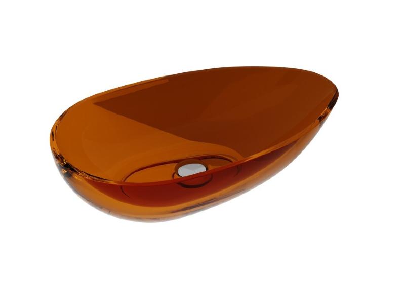 umyvadlo na desku NEYA, 600x350x150mm, hnědá barva, černý sifon