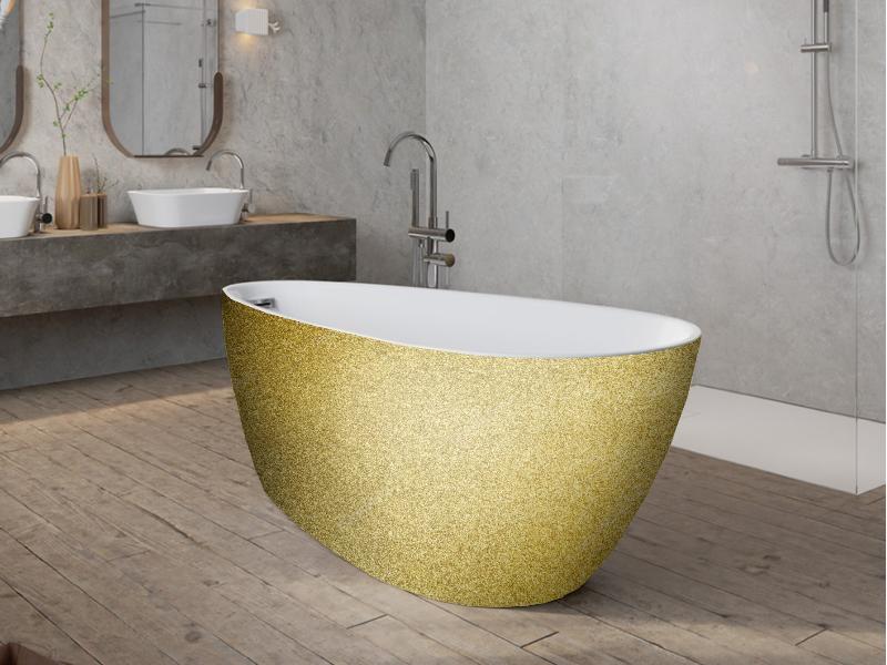 vana volně stojící GOYA A-LINE, 1600 × 730 mm, GLAM01 zlatá barva/bílá barva, sifon bílá barva