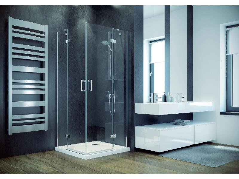 VIVA 195R, čtverec - vstup přes roh, 80 × 80 × 195 cm, R550 (chrom, čiré)