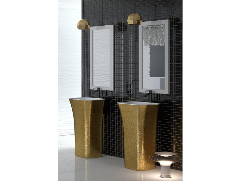 umyvadlo volně stojící ASSOS, z litého mramoru, 520x410x850 mm, GLAM01 zlatá barva / bílá barva