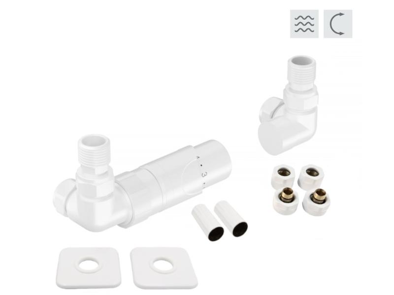 PRIME-SADA, rohový ventil s hlavicí+svěrné šroub.Cu+Al-Pex, mosaz.rozeta+krycí trubičky,bílá barva