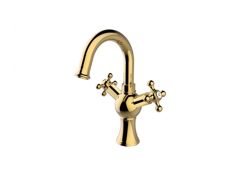 Stojánková umyvadlová baterie, RETRO II, zlatá barva (výška 274 mm)