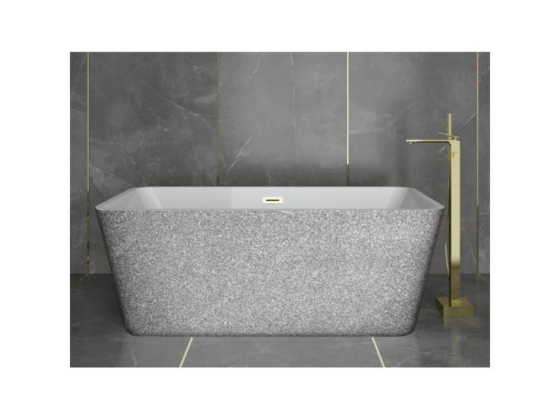 vana volně stojící EVITA, 1600 × 800 mm, GLAM02 stříbrná barva/bílá barva, sifon bílá barva