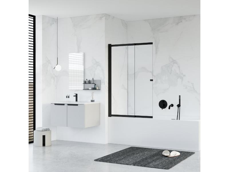 EASY SLIDE BLACK NEW, vanová zástěna 100 × 150 cm, černá barva, čiré sklo