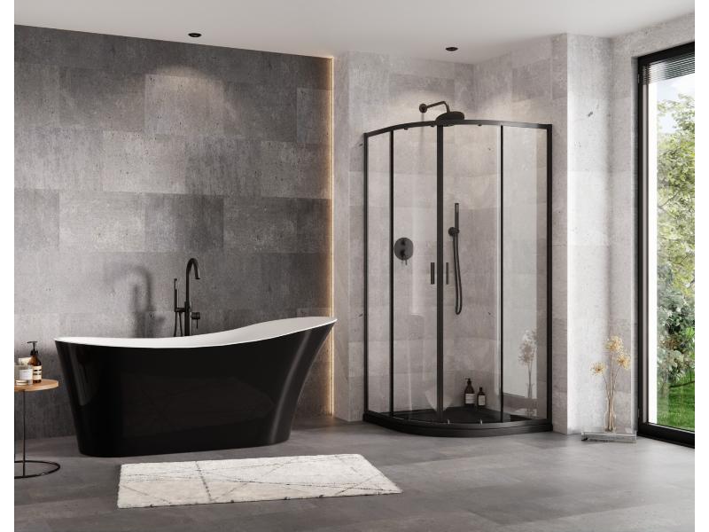 Sprchový kout Zarya 90x90x190, černá mat, včetně vaničky AXIM STONE EFFECT