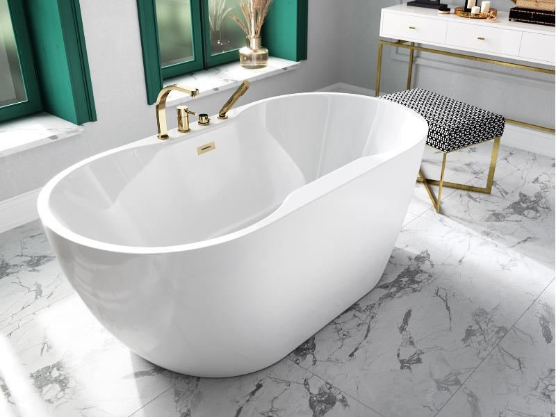 vana volně stojící ze sanitárního akrylátu NAVIA, 1400 × 750 mm, bílá barva, sifon bílá barva