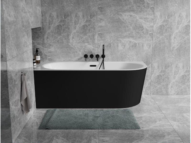 vana volně stojící AVITA A-LINE, 1500 × 750 mm, bílá/černá barva, levé prov., bílý sifon s přepadem