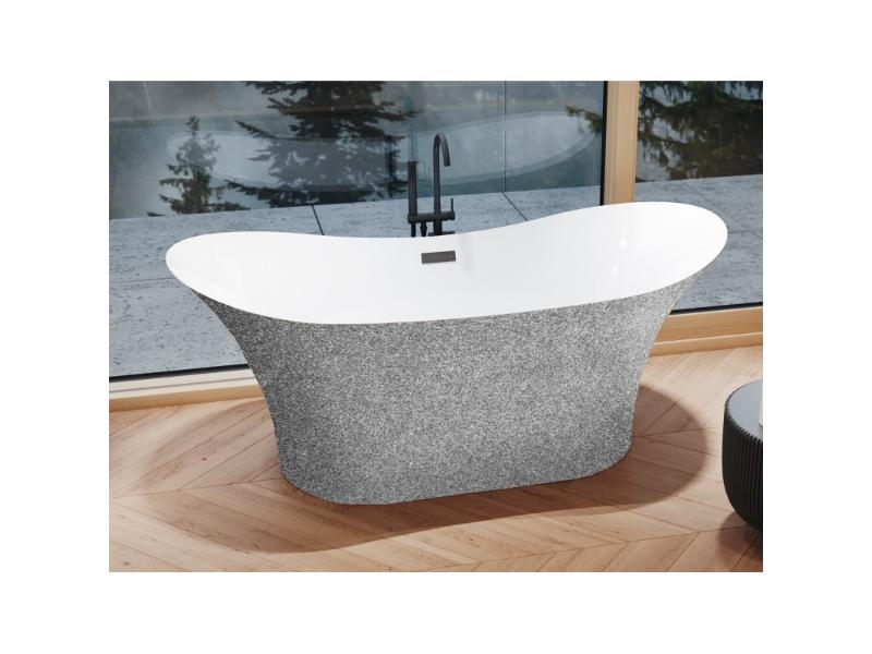 vana volně stojící AMBER, 1700 × 800 mm, GLAM02 stříbrná barva/bílá barva, sifon bílá barva