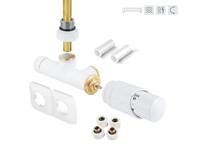 ONE-SADA, 1-bodový ventil s hlavicí+svěrné šroub.Cu+Al-Pex, plast.rozeta+krycí trubičky,bílá barva