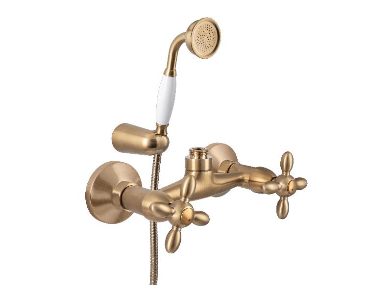 baterie Venezia V-12 Cross sprchová nástěnná bronz (s příslušenstvím)