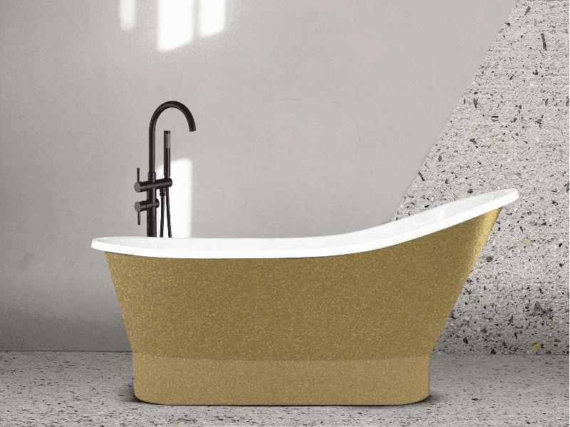 vana volně stojící z litého mramoru GLORIA 1600x680 mm, GLAM01 zlatá barva / bílá barva