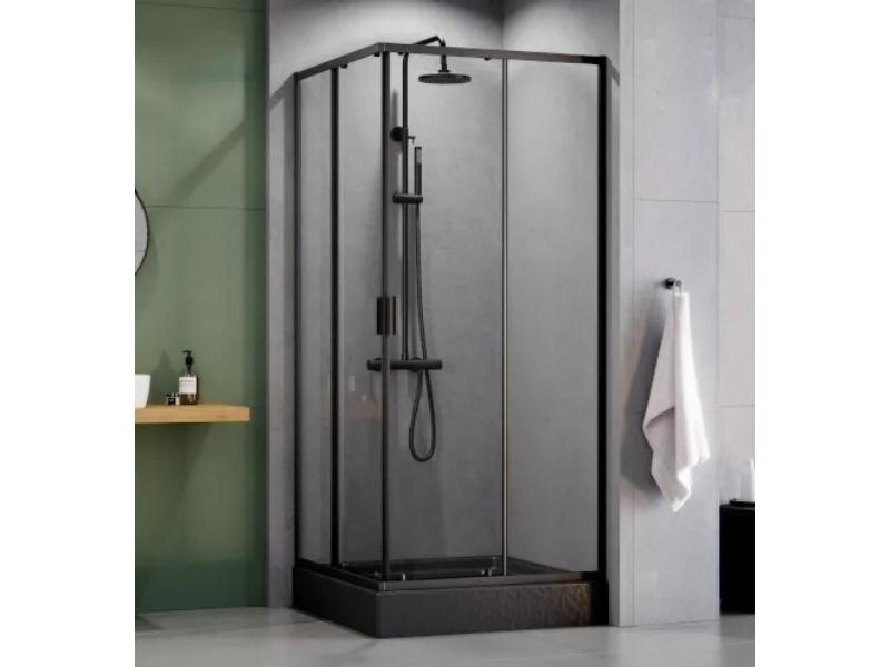 Sprchový čtvercový kout ZARYA BLACK 80x80x190, černá mat, včetně vaničky OSKAR STONE EFFECT