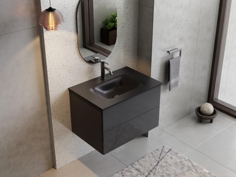 AKYA CLASSIC, spodní skříňka včetně umyvadla (66x52,5x50,7 cm), barva grafitová lesklá, výpusť chrom