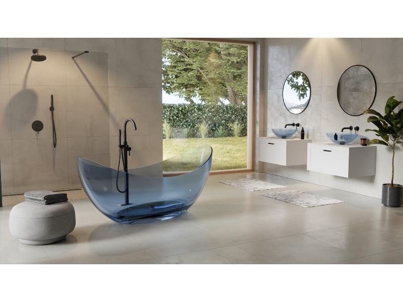 vana volně stojící ze san. kompozitu AXYA, 1800 x 800 mm, modrá barva, černý sifon