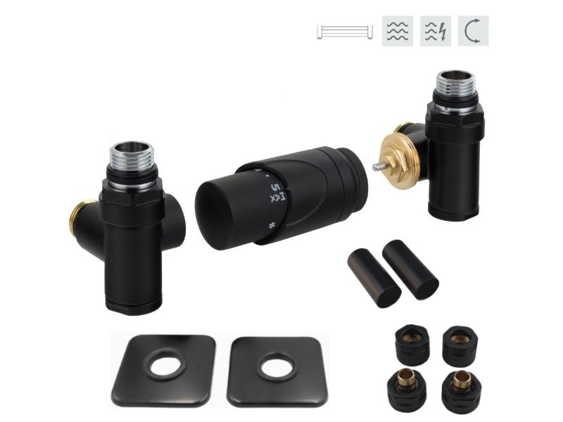 INTEGRATO-SADA, roh.vent.s hlavicí+svěrné šroub.Cu+Al-Pex, mosaz.rozeta 2 ks+krycí trub.,černá barva