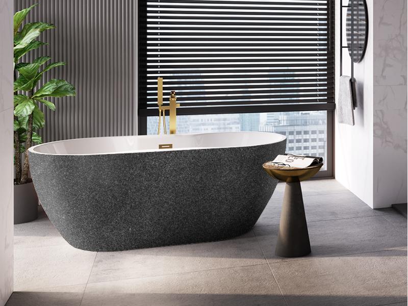 vana volně stojící NAVIA, 1500 × 800 mm, GLAM03 grafitová barva/bílá barva, sifon chrom