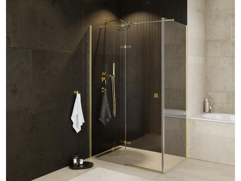 PIXA GOLD, obdélník, 120 × 80 × 195 cm, levé provedení, zlatá barva, čiré sklo