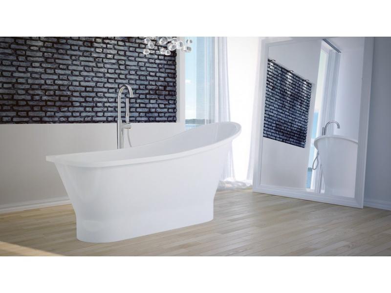 vana volně stojící z litého mramoru GLORIA 1500x660 mm, bílá barva, bílý sifon