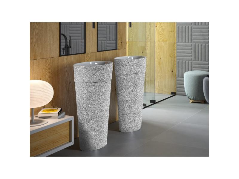 umyvadlo volně stojící UNIQA, z litého mramoru, 465x325x840 mm, GLAM02 stříbrná barva / bílá barva