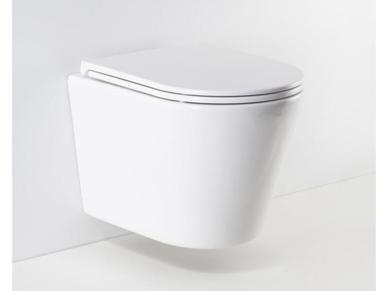 OVALE BASSO, závěsné wc rimless + FLAT sedátko soft-close, 51,5x35,5x36,5 cm