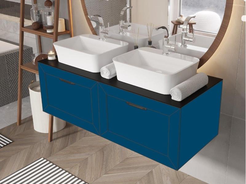 DEXA, spodní skříňka bez horní desky (80 x 50 x 40 cm), barva modrá matná, madlo zlatá barva