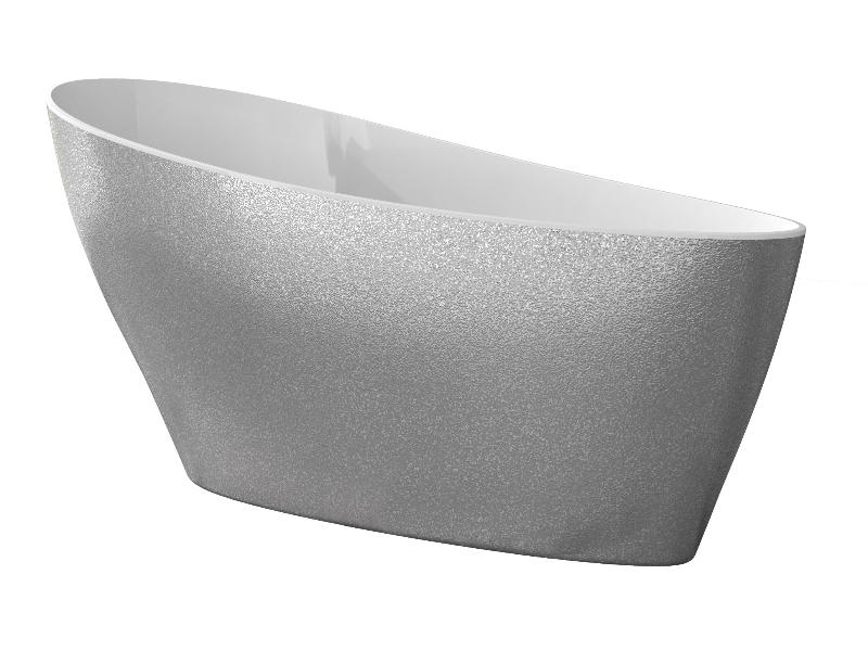 vana volně stojící z lit. mramoru KEYA 1650x700 mm, GLAM02 stříbrná barva / bílá barva, sifon chrom