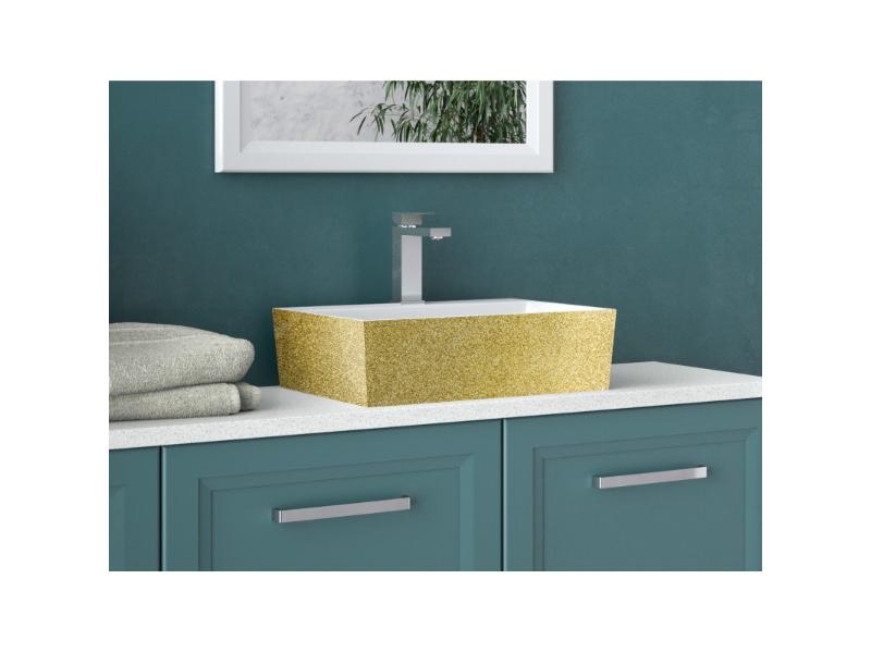 umyvadlo na desku VERA, z litého mramoru, 500x420x150 mm, GLAM01 zlatá barva / bílá barva