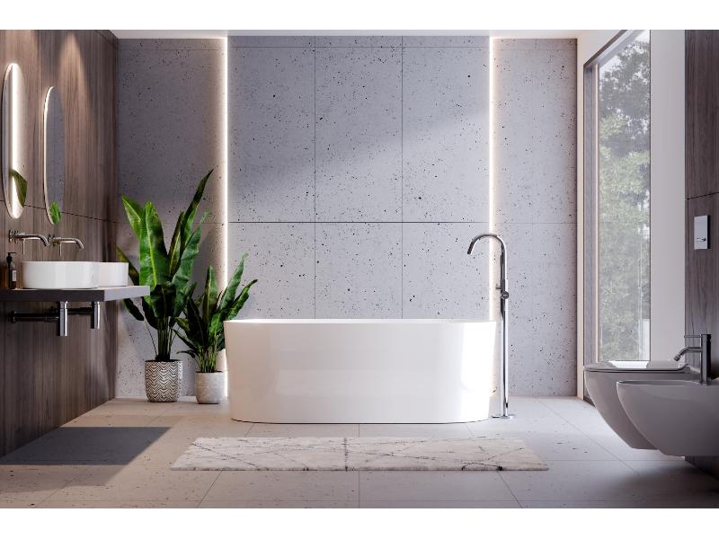 Volně stojící vana LOVA 1610 × 740 mm, bílá barva, sifon bílá barva