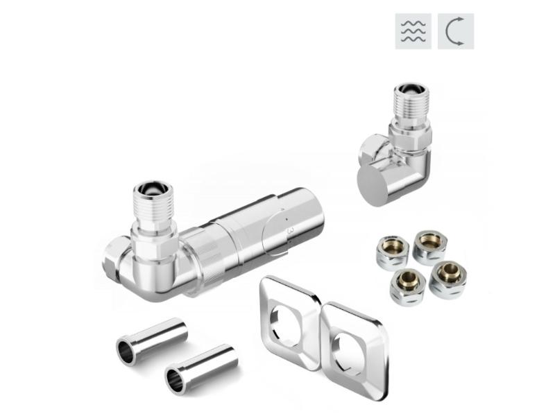 PRIME-SADA, rohový ventil s hlavicí+svěrné šroub.Cu+Al-Pex, plast.rozeta+krycí trubičky,chrom