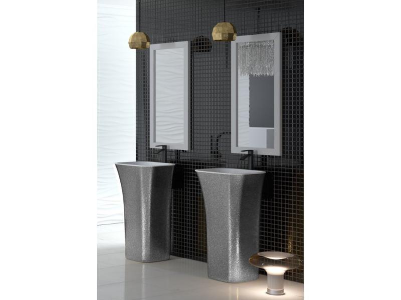 umyvadlo volně stojící ASSOS, z litého mramoru, 520x410x850 mm, GLAM02 stříbrná barva / bílá barva