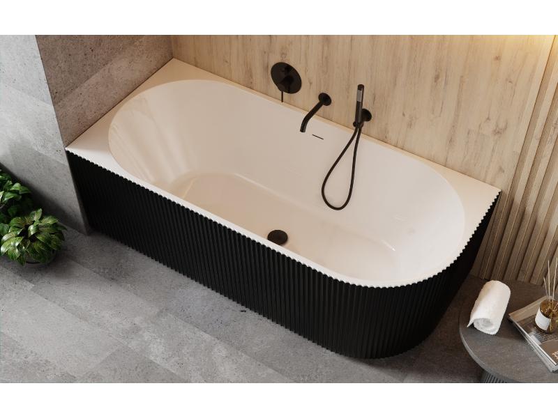 vana volně stojící DENAYA, 1700 × 780 mm, černá/bílá barva, pravé provedení, sifon černá barva