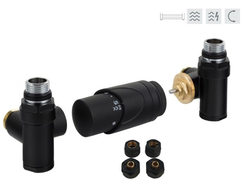 INTEGRATO-SADA, rohový ventil s hlavicí, černá barva, včetně svěrného šroubení Cu + Al-Pex