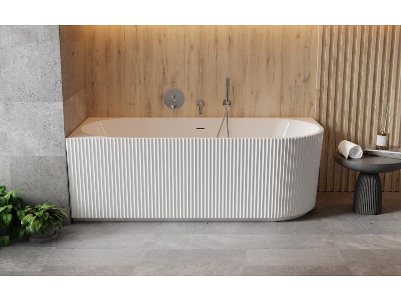 vana volně stojící DENAYA, 1500 × 750 mm, bílá barva, levé provedení, sifon bílá barva