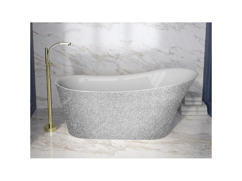 vana volně stojící CALIMA, 1700 × 740 mm, GLAM02 stříbrná barva/bílá barva, sifon černá barva