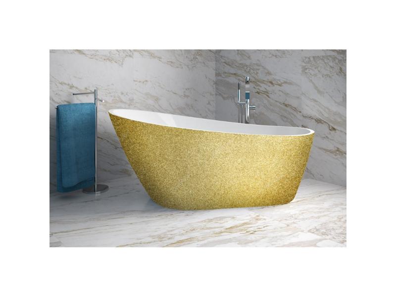 vana volně stojící MELODY, 1700 × 800 mm, GLAM01 zlatá barva/bílá barva, sifon černá barva