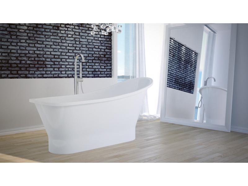 vana volně stojící z litého mramoru GLORIA 1600x680 mm, bílá barva, sifon chrom