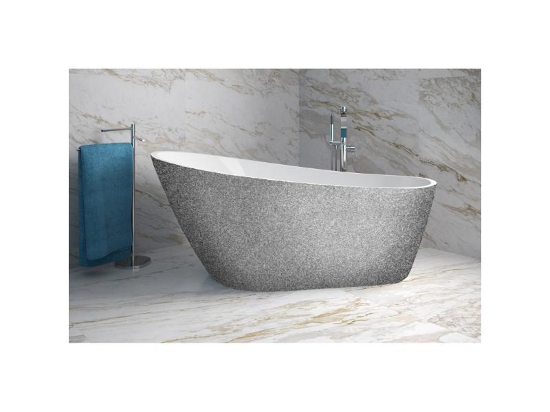 vana volně stojící MELODY, 1500 × 800 mm, GLAM02 stříbrná barva/bílá barva, sifon chrom