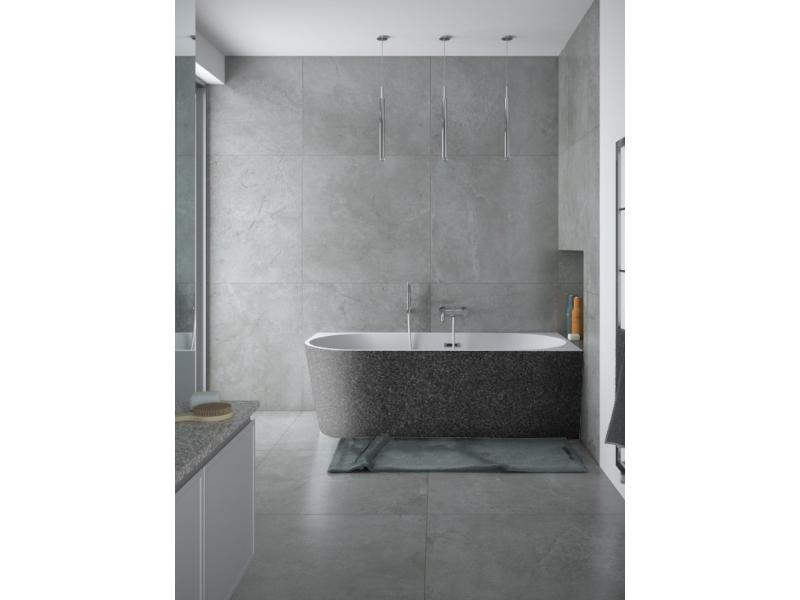 vana volně stojící ZOYA, 1500 × 750 mm, levá, GLAM03 grafitová barva/bílá barva, sifon grafitová b.