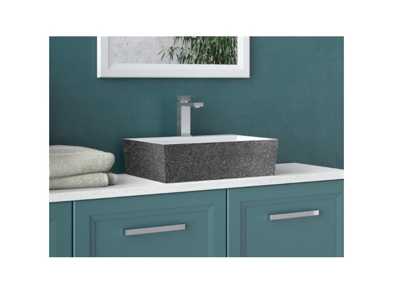 umyvadlo na desku VERA, z litého mramoru, 500x420x150 mm, GLAM03 grafit / bílá barva