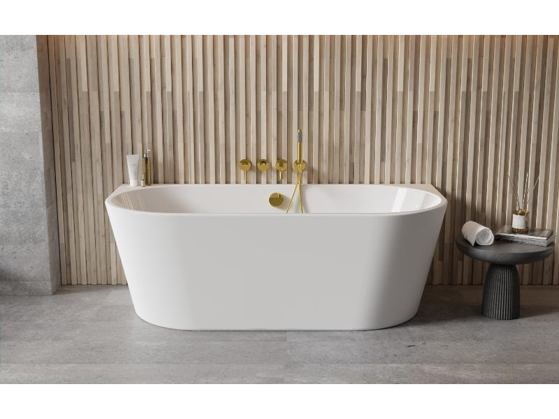 vana volně stojící VICA NEW, 1500 × 800 mm, bílá, černý sifon s napouštěním přepadem