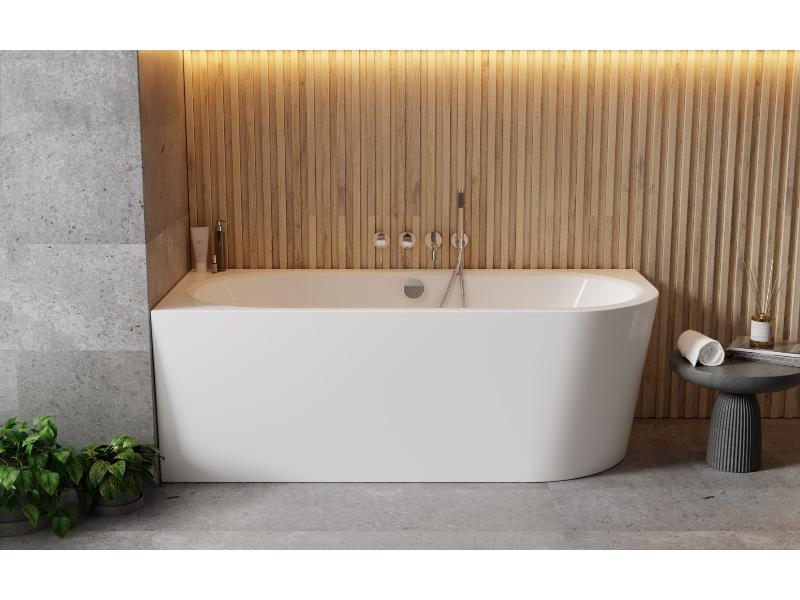 vana volně stojící AVITA A-LINE, 1500 × 750 mm, bílá, pravá, černý sifon s napouštěním přepadem