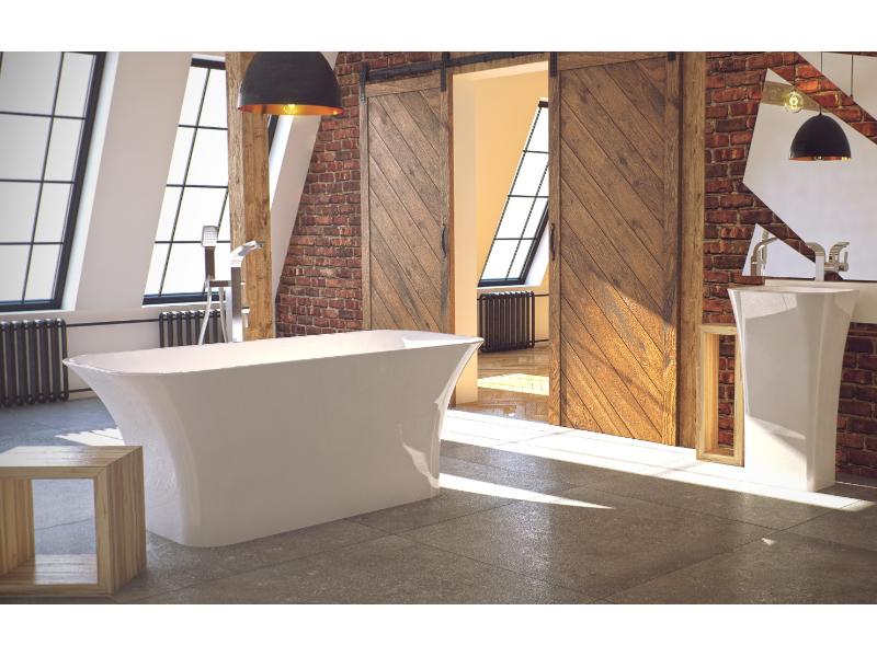 vana volně stojící z litého mramoru ASSOS 1600x700 mm, bílá barva, sifon chrom