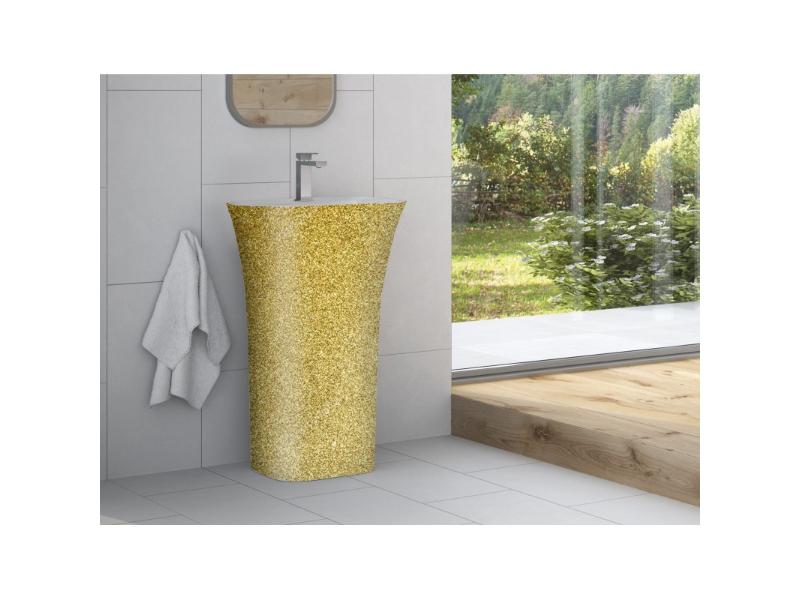 umyvadlo volně stojící ASSOS S-LINE, litý mramor, 520x410x850 mm, GLAM01 zlatá barva / bílá barva